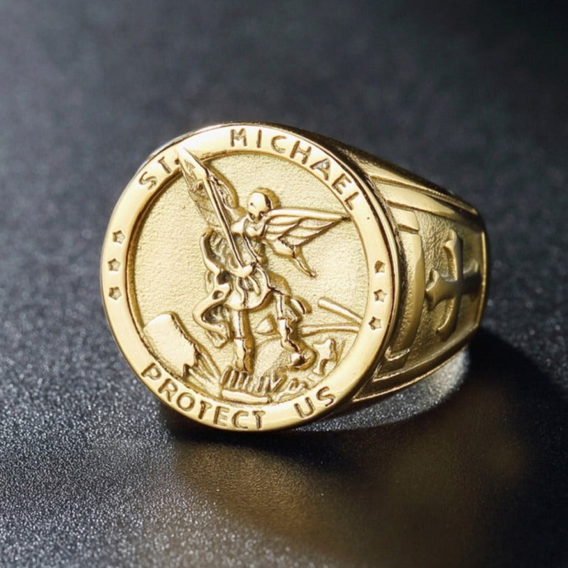 St. Michael S/Steel Signet Ring